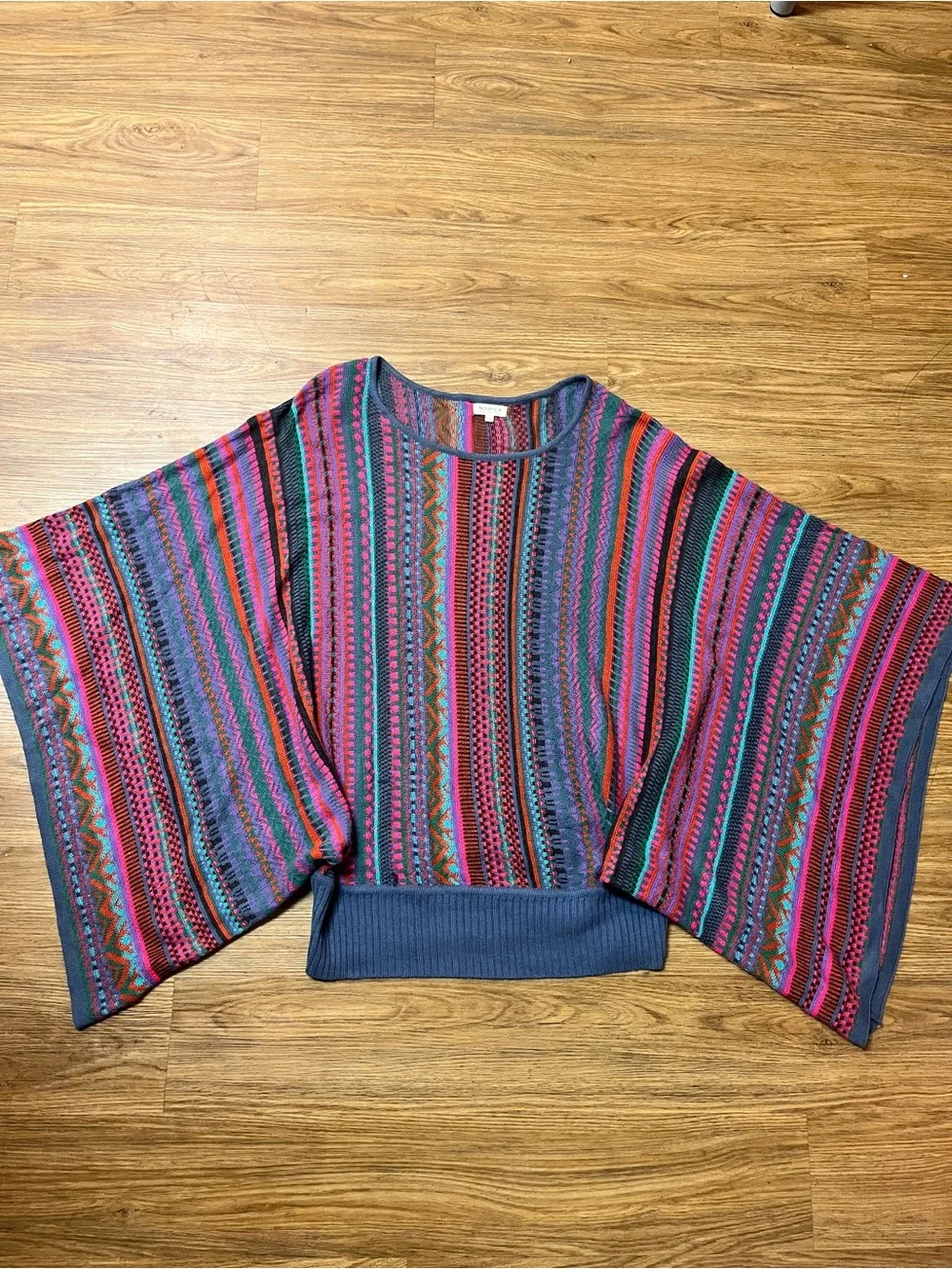 NOVICA Peruvian Knit Poncho Sweater Alpaca Blend Multicolor Striped Boho Fiesta